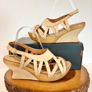 Leifsdottir Anthropologie cream leather strappy olli wedge platform sandals 9.5